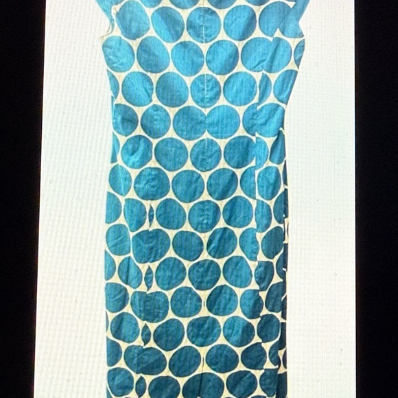 J Peterman RETRO Polka Dot Pencil Dress Women's Size 4 Lined Teal/White Preppy - Picture 2 of 9